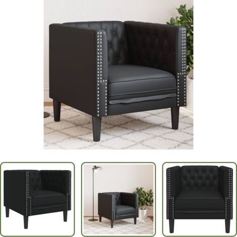 Sofá de cuero sintético -  Sillón Chesterfield de cuero artificial negro