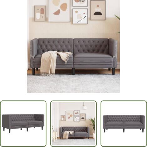 Sofá de cuero sintético -  Sofá Chesterfield de 2 plazas cuero artificial gris