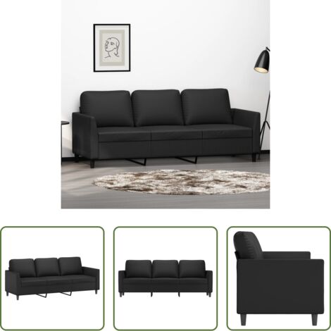 Sofá de cuero sintético -  Sofá de 3 plazas de cuero sintético negro 180 cm
