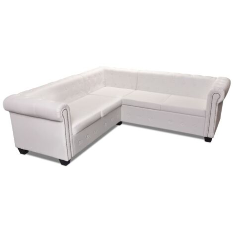 Sofá de esquina Chesterfield 5 plazas cuero artificial blanco vidaXL