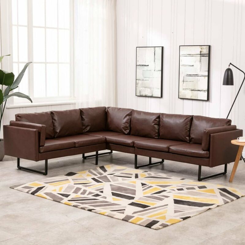 

Happyshopping - Sofa de esquina de cuero sintetico marron