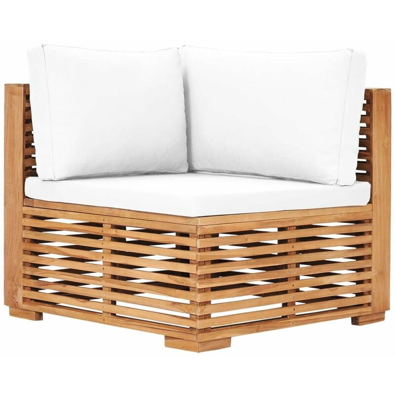 

Sofa de esquina de jardin cojin color crema madera maciza teca