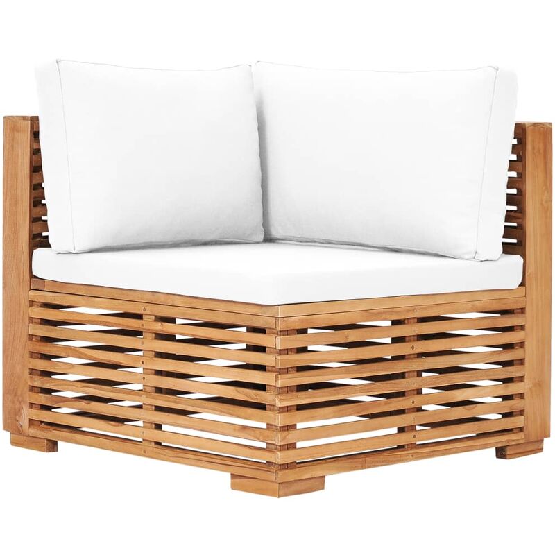 

vidaXL Sofá de esquina de jardín cojín color crema madera maciza teca - Crema