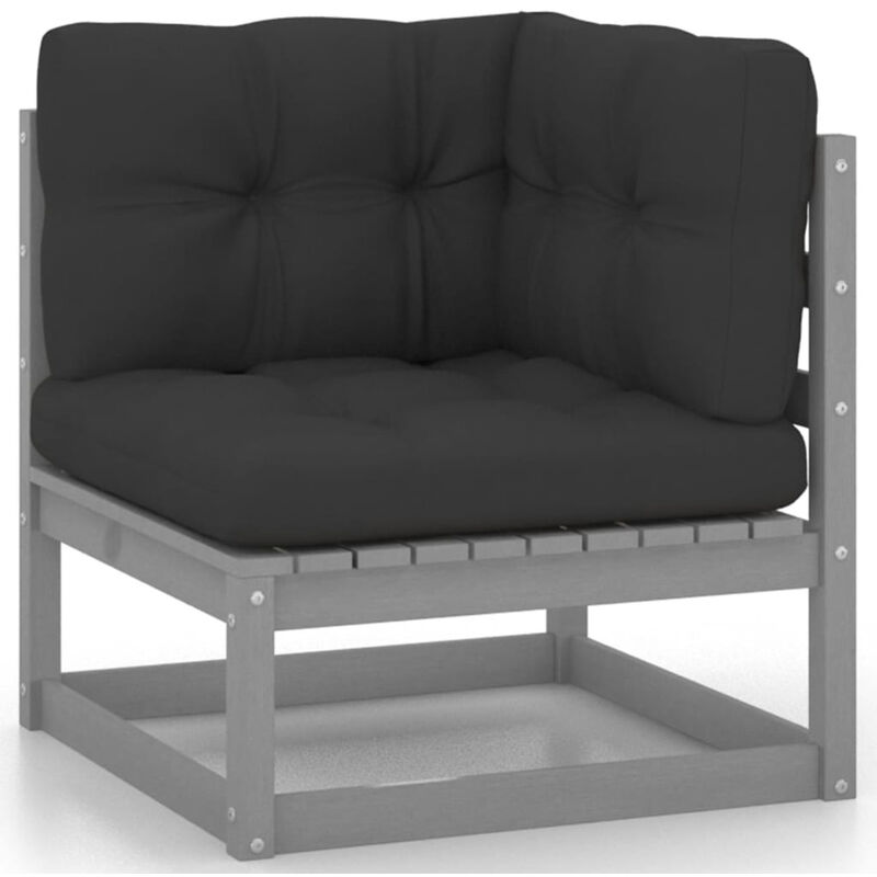 

Happyshopping - Sofa de esquina de jardin cojines gris antracita madera acacia