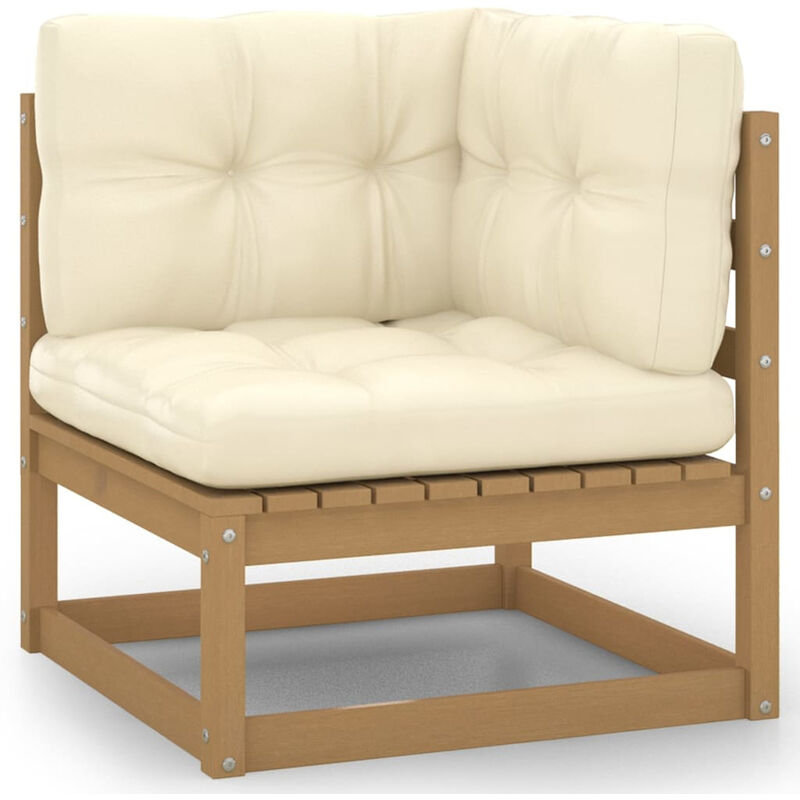 

Happyshopping - Sofa de esquina de jardin y cojines crema madera maciza acacia