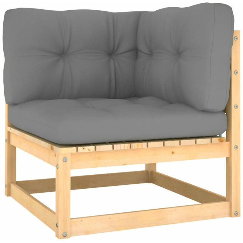 

Sofa de esquina de jardin y cojines grises madera maciza acacia
