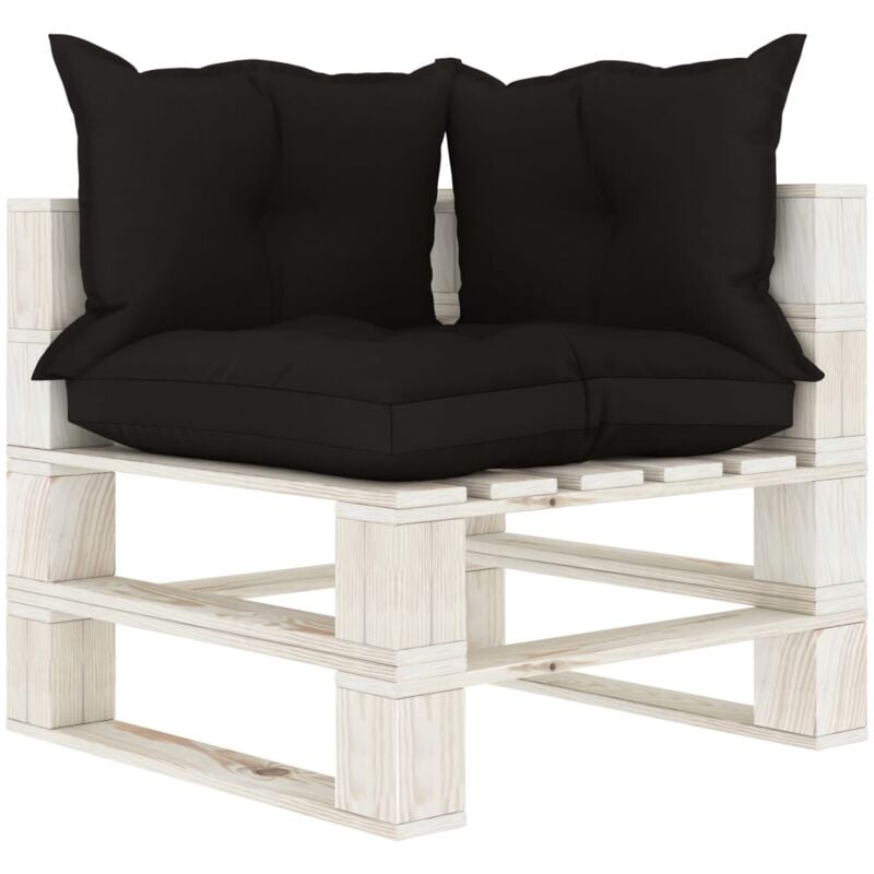

vidaXL Sofá de esquina de palés de jardín madera con cojines negros - Negro