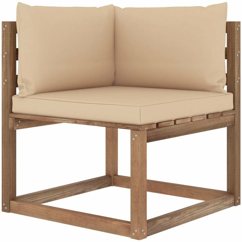 

Sofa de esquina de palets para jardin con cojines beige