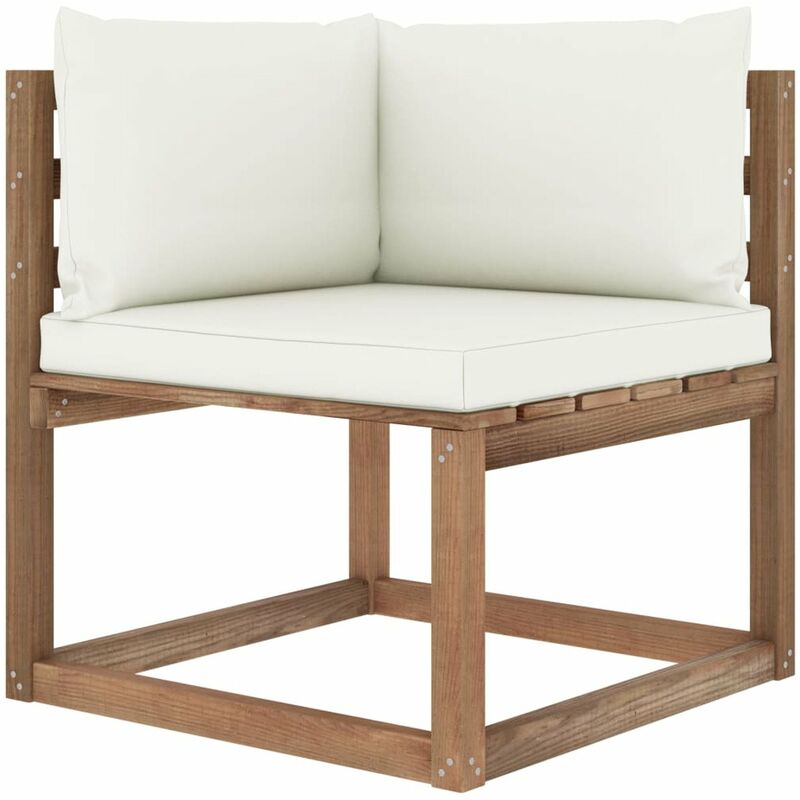 

Sofa de esquina de palets para jardin con cojines color crema
