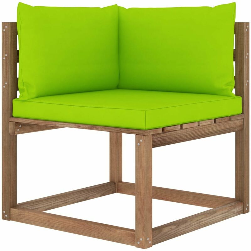 

Sofa de esquina de palets para jardin y cojines verde brillante