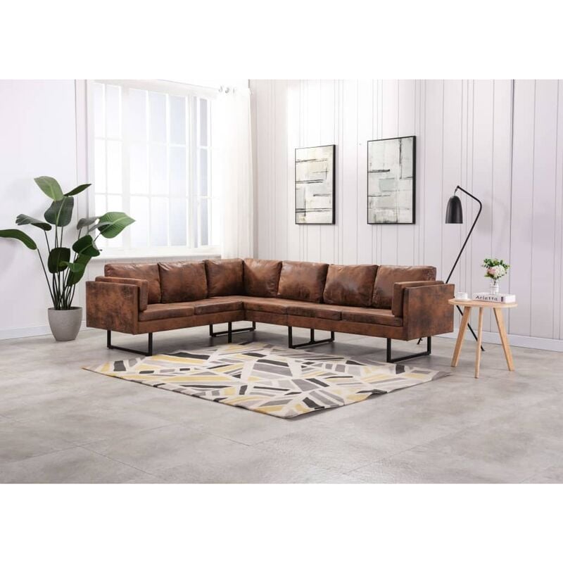 

Sofa de esquina de piel de ante artificial marron