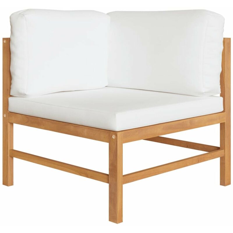 

Sofa de esquina madera maciza de teca con cojines crema