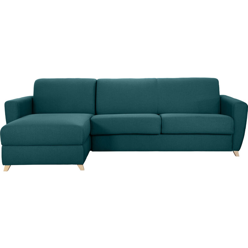 

Sofá de esquina reversible y convertible con cofre azul petróleo GRAHAM