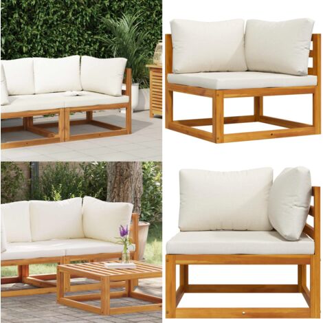Sofá de esquina seccional y cojín blanco crema madera de acacia - Sofá de jardín - Sofá de exterior