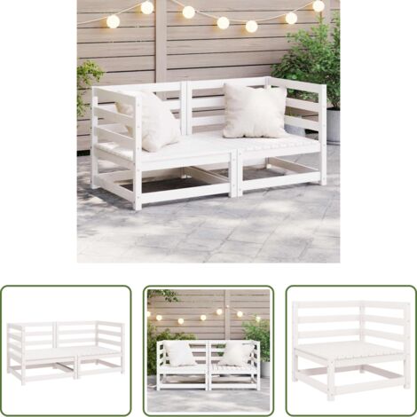 Sofá de esquina -  Sofás de esquina de jardín 2 uds blanco madera maciza de pino