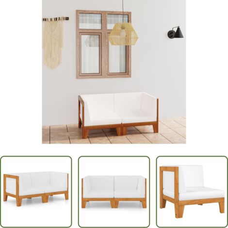 Sofá de exterior -  Sofá 2 plazas y cojines blanco crema madera maciza de acacia