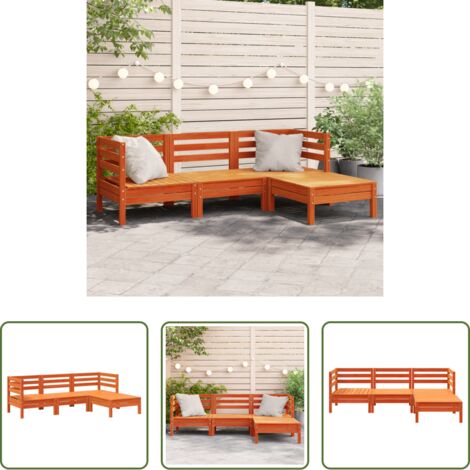 Sofá de exterior -  Sofá de jardín 3 plazas con reposapiés madera pino marrón cera