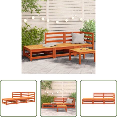 Sofá de exterior -  Sofá de jardín con reposapiés 2 plazas madera pino marrón cera