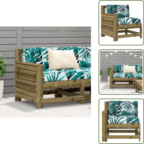 Sofá de exterior - vidaXL Sofá de jardín con reposabrazos y cojín madera pino impregnada - Sofá de terraza