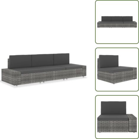 Sofá de exterior - vidaXL Sofá seccional de 3 plazas de ratán sintético gris - Sofá modular