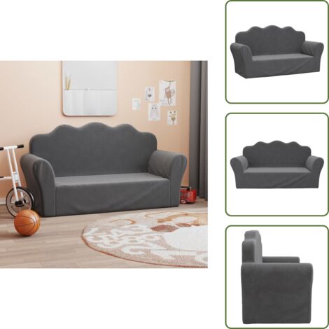 Sofá de felpa - vidaXL Sofá para niños de 2 plazas felpa suave gris antracita - Sofá suave