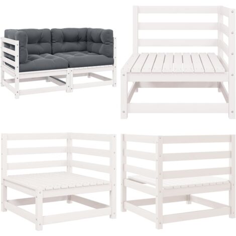 Sofá de jardín 2 plazas con cojines blanco madera maciza pino - Sofá de exterior - Sofá de madera