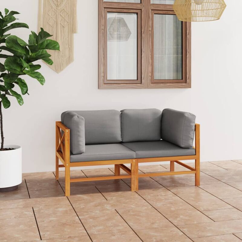 

Sofá de jardín 2 plazas con cojines gris madera maciza de teca