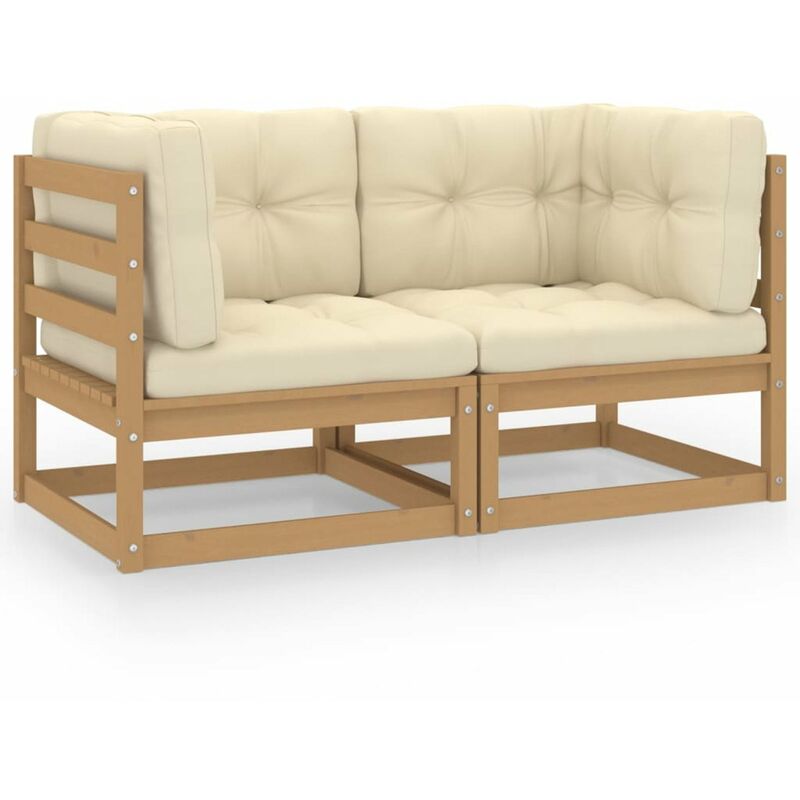 

Happyshopping - Sofa de jardin 2 plazas con cojines madera maciza de pino