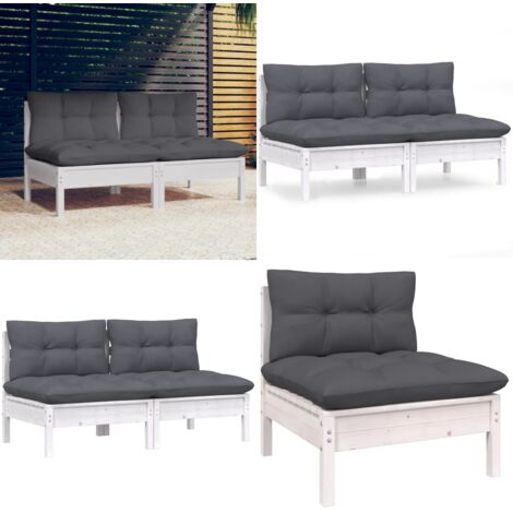 Sofá de jardín 2 plazas con cojines madera pino gris antracita - Sofá exterior - Sofá de madera