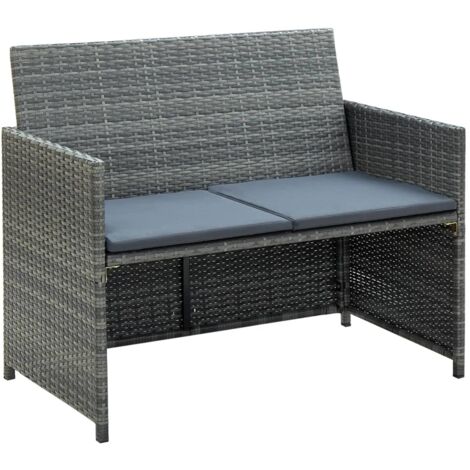 vidaXL Sofá de 2 Plazas Jardín Ratán Sintético 100x56x85 cm Negro/Gris/Marrón