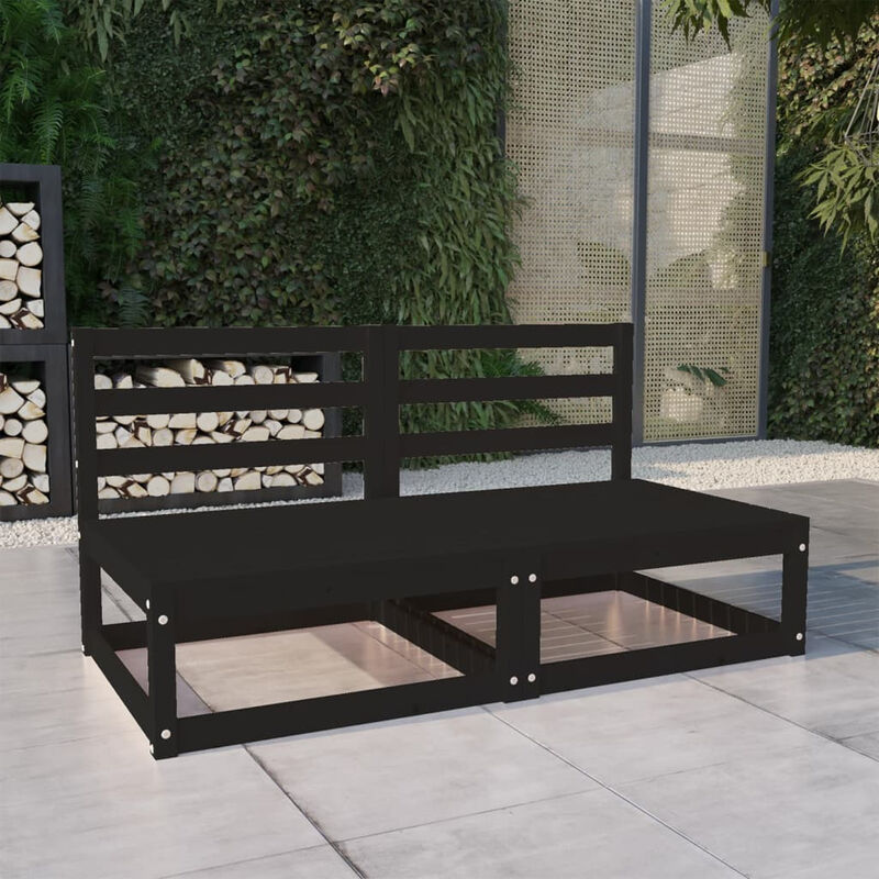 

Happyshopping - Sofa de jardin 2 plazas negro madera maciza de pino