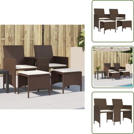 Sofá de jardín 2 plazas - vidaXL Sofá de jardín 2 plazas con mesa y taburetes ratán PE marrón - Ratán sintético