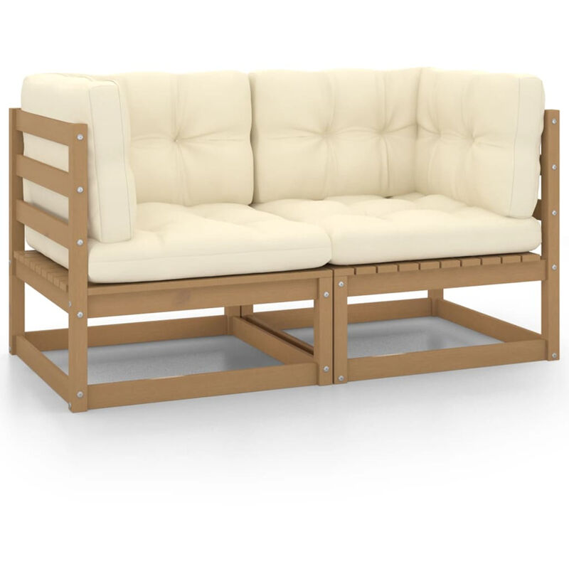 

Sofa de jardin 2 plazas y cojines madera maciza de pino miel