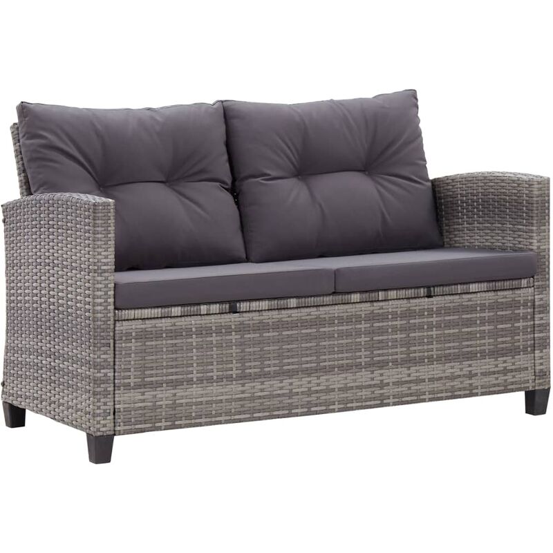 

vidaXL Sofá de jardín 2 plazas y cojines ratán sintético gris 124 cm - Gris