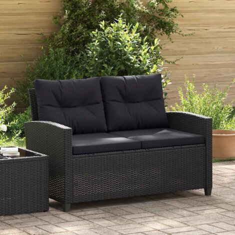 Sofá de jardín 2 plazas y cojines ratán sintético negro 124 cm vidaXL