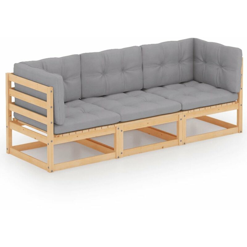 

Sofa de jardin 3 plazas con cojines madera maciza de pino
