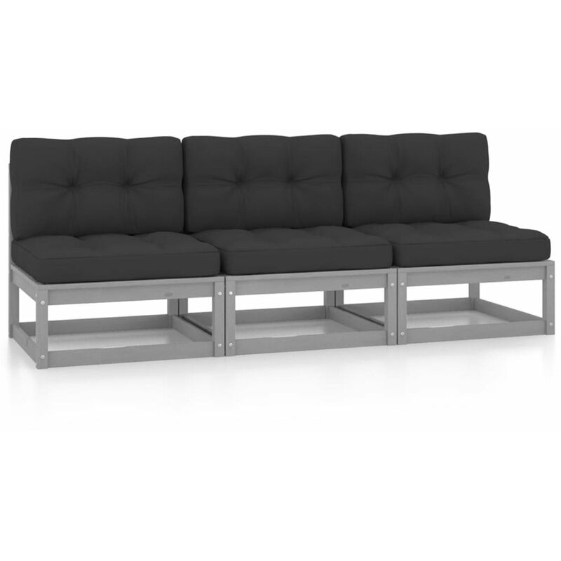 

Sofa de jardin 3 plazas con cojines madera maciza de pino