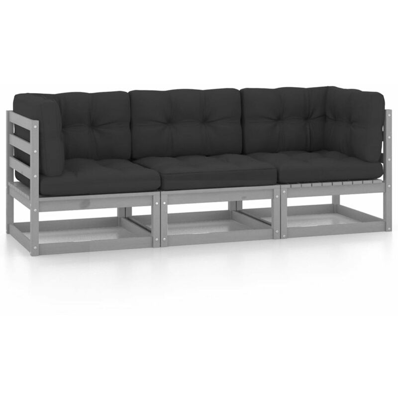 

Sofa de jardin 3 plazas con cojines madera maciza de pino