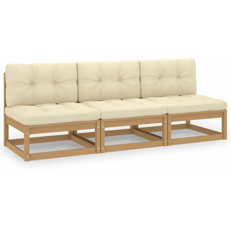 

Happyshopping - Sofa de jardin 3 plazas con cojines madera maciza de pino