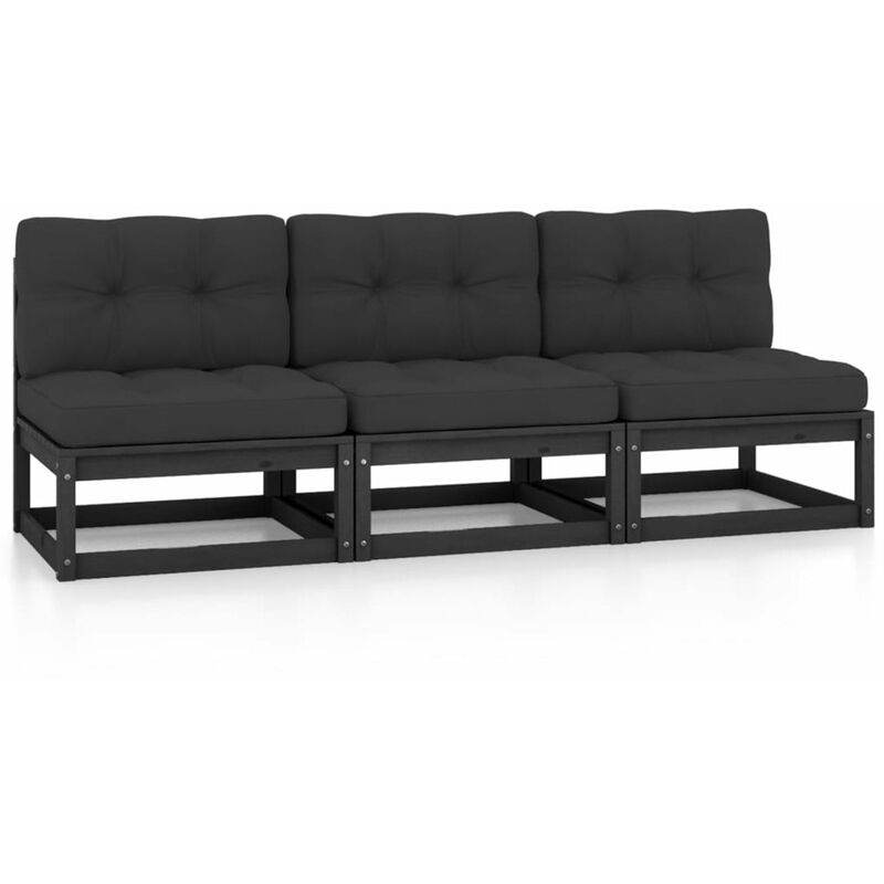 

Happyshopping - Sofa de jardin 3 plazas con cojines madera maciza de pino
