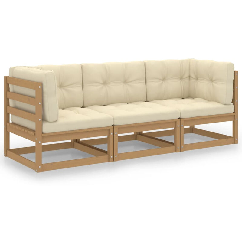 

Happyshopping - Sofa de jardin 3 plazas con cojines madera maciza de pino
