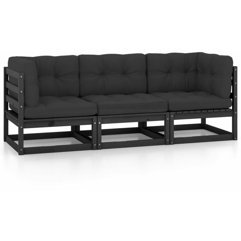

Happyshopping - Sofa de jardin 3 plazas con cojines madera maciza de pino