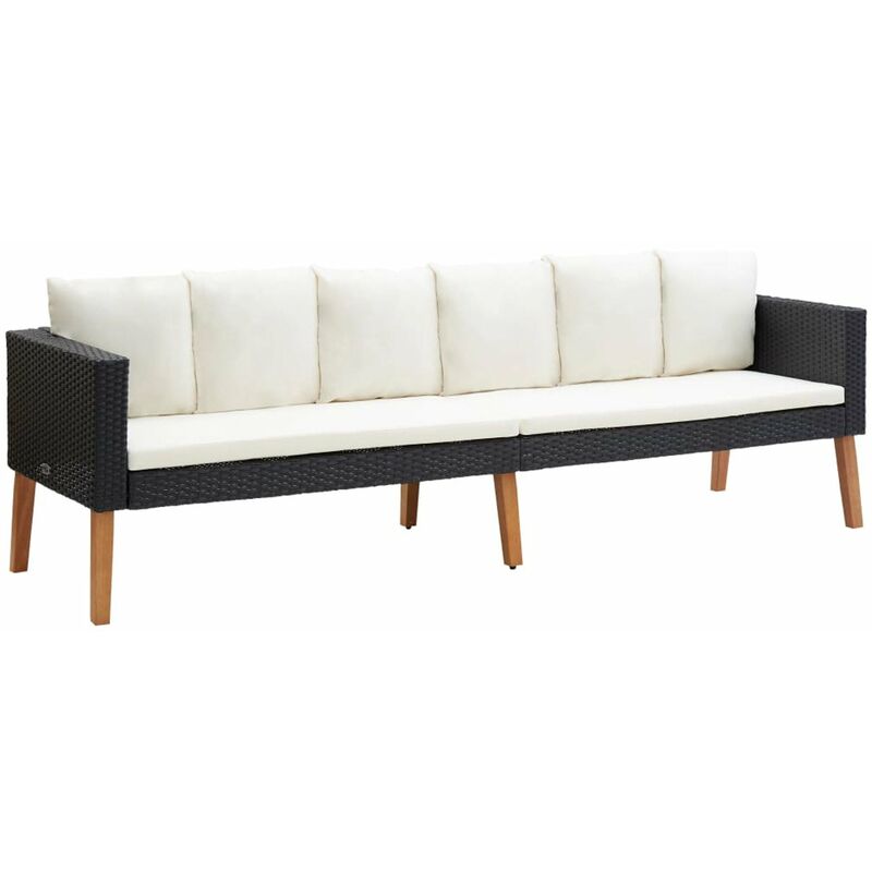 

Sofa de jardin 3 plazas con cojines ratan sintetico negro