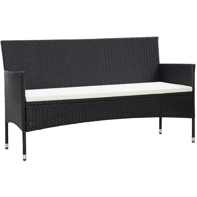 

Sofá de jardín 3 plazas con cojines ratán sintético negro