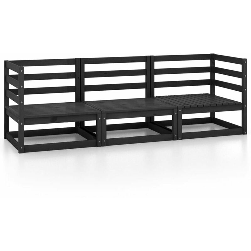

Sofa de jardin 3 plazas negro madera maciza de pino