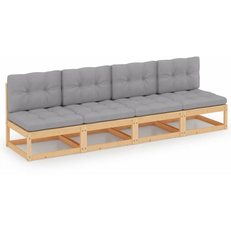 

Happyshopping - Sofa de jardin 4 plazas con cojines madera maciza de pino