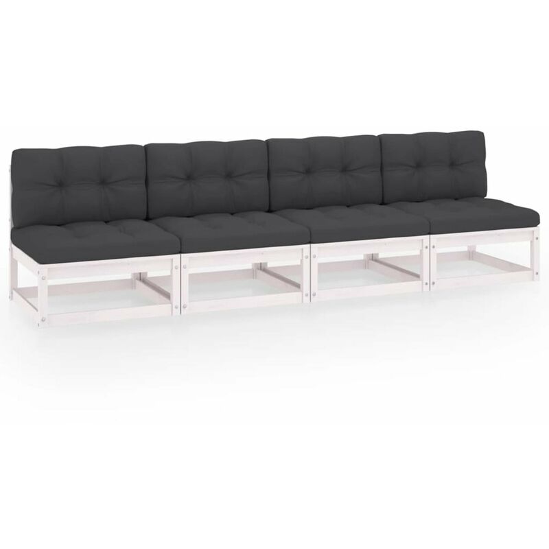 

Happyshopping - Sofa de jardin 4 plazas con cojines madera maciza de pino