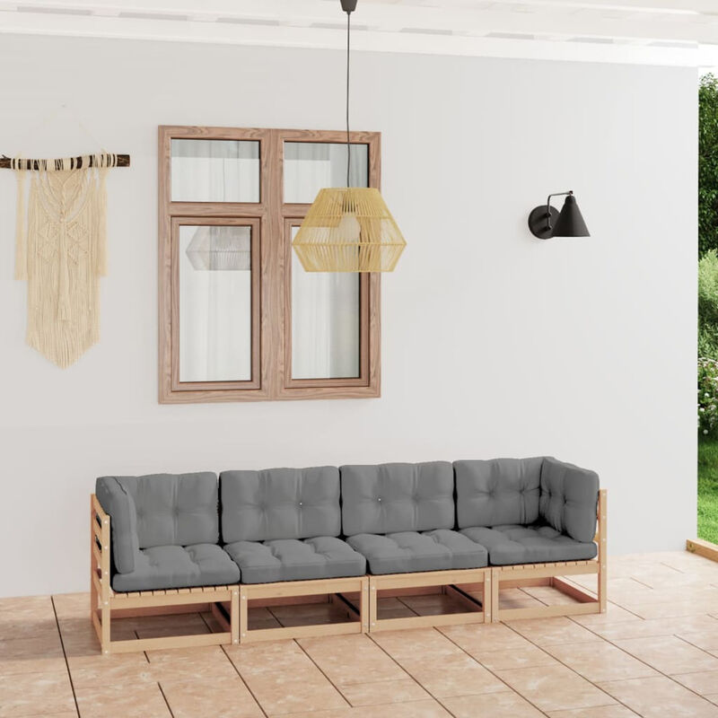 

Sofa de jardin 4 plazas con cojines madera maciza de pino