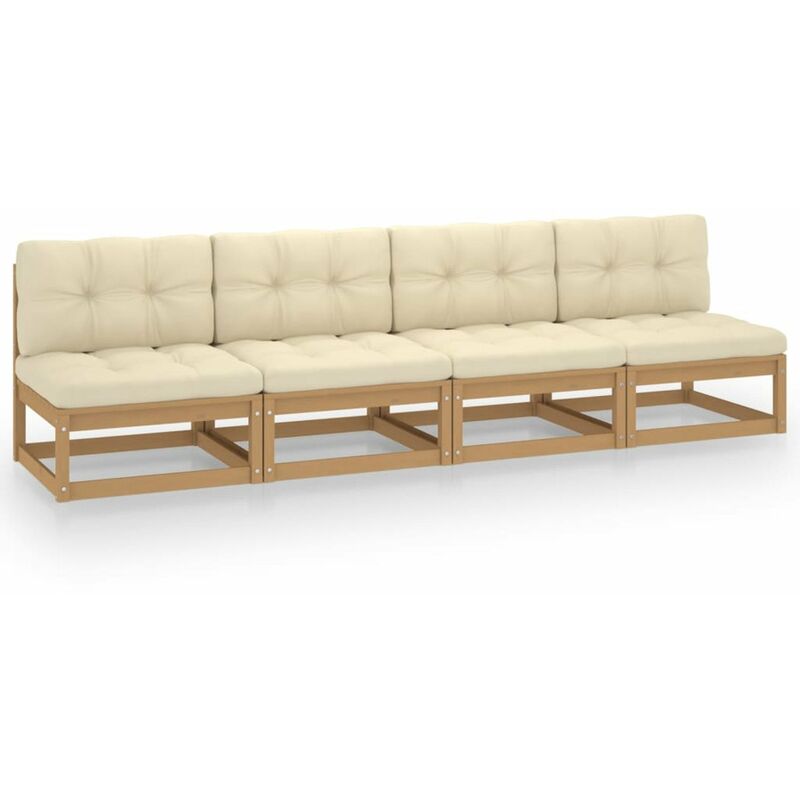

Happyshopping - Sofa de jardin 4 plazas con cojines madera maciza de pino