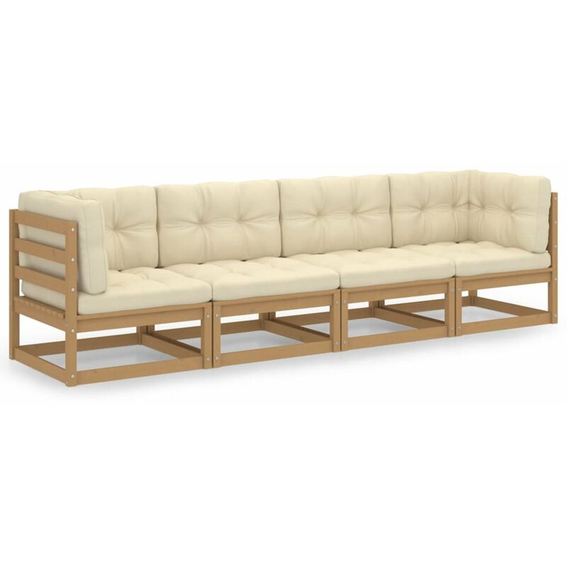 

Happyshopping - Sofa de jardin 4 plazas con cojines madera maciza de pino